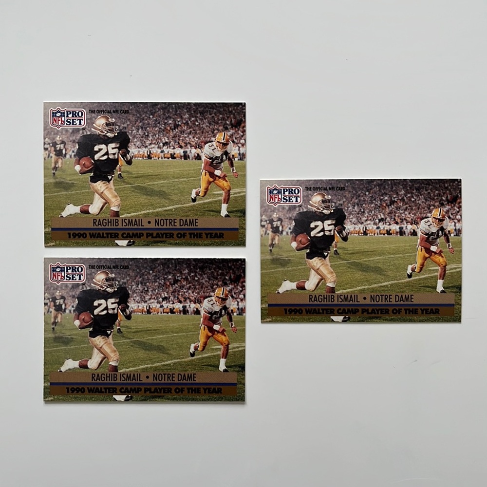 3 CARD LOT 1991 Pro Set Raghib "THE ROCKET" Ismail #36 Notre Dame ROOKIE CARD RC